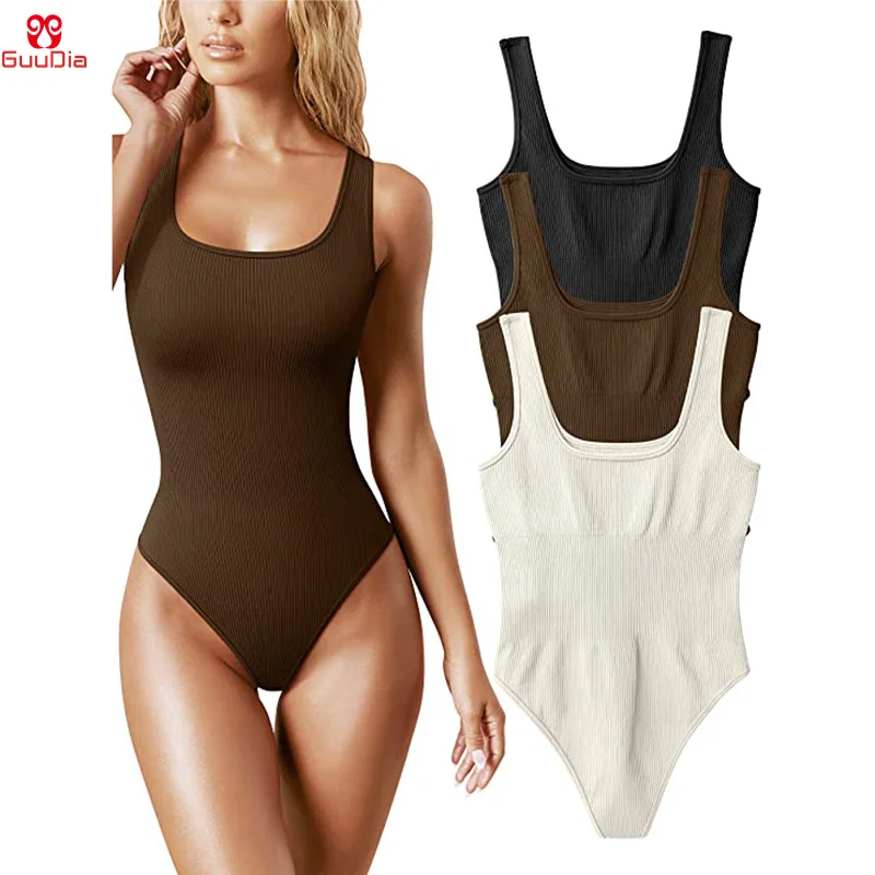 GUUDIA Gerippter Bauch-Overall, täglicher Shaper-Body, Lichtkontrolle, Kompresse, Bauchkontrolle, offener Schritt, Shapewear-Anzüge, offener Schritt Image