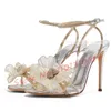 Glänzende Blume Metallic Sandalen Frauen Kristall band Luxus High Heels Gold Schuhe weiblich Sommer elegant plus Größe Hochzeits schuhe