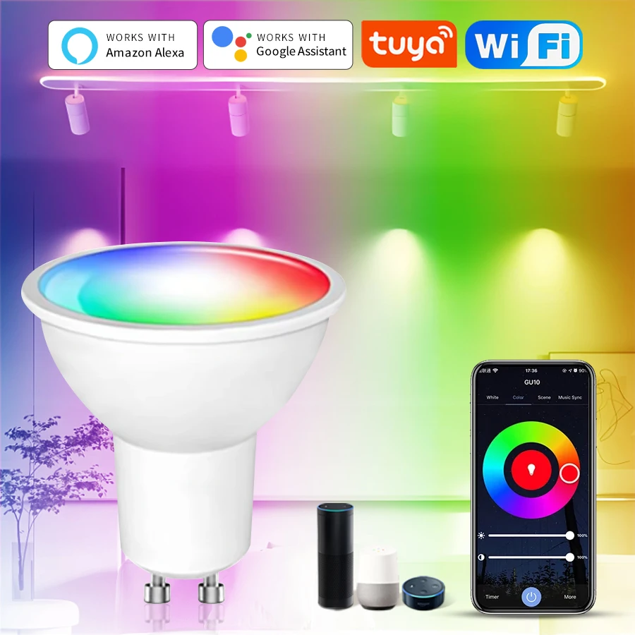 Tuya smart wifi birne gu10 led strahler 220v 110v rgbcw led lampe 5w 7w 9w alexa google assistent sprach steuerung smart life app