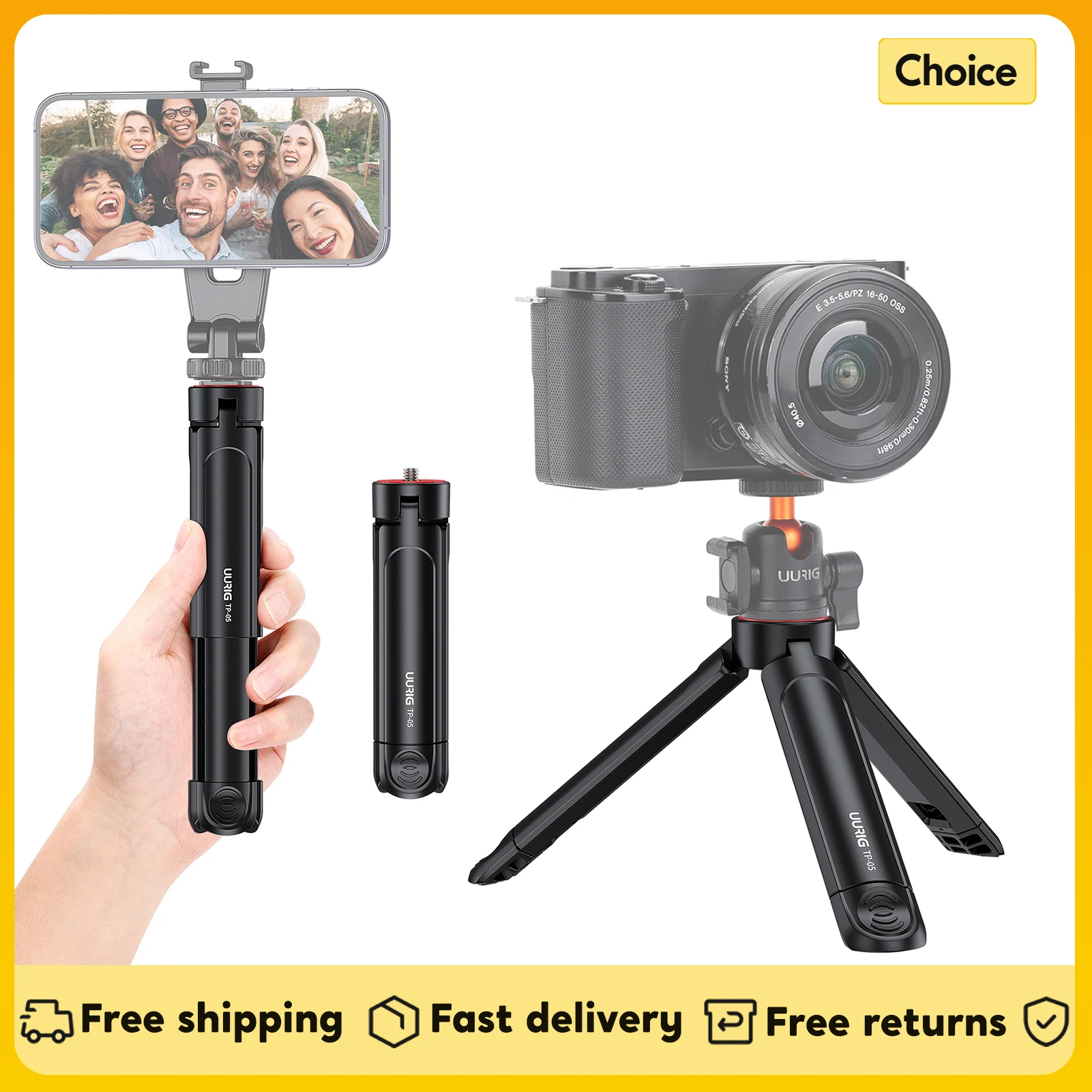 Uurig TP-05 mini stativ ausziehbarer tisch stativ höhen verstellbar mit 1/4 schraube für kugelkopf telefon klemme spiegellose kamera Image