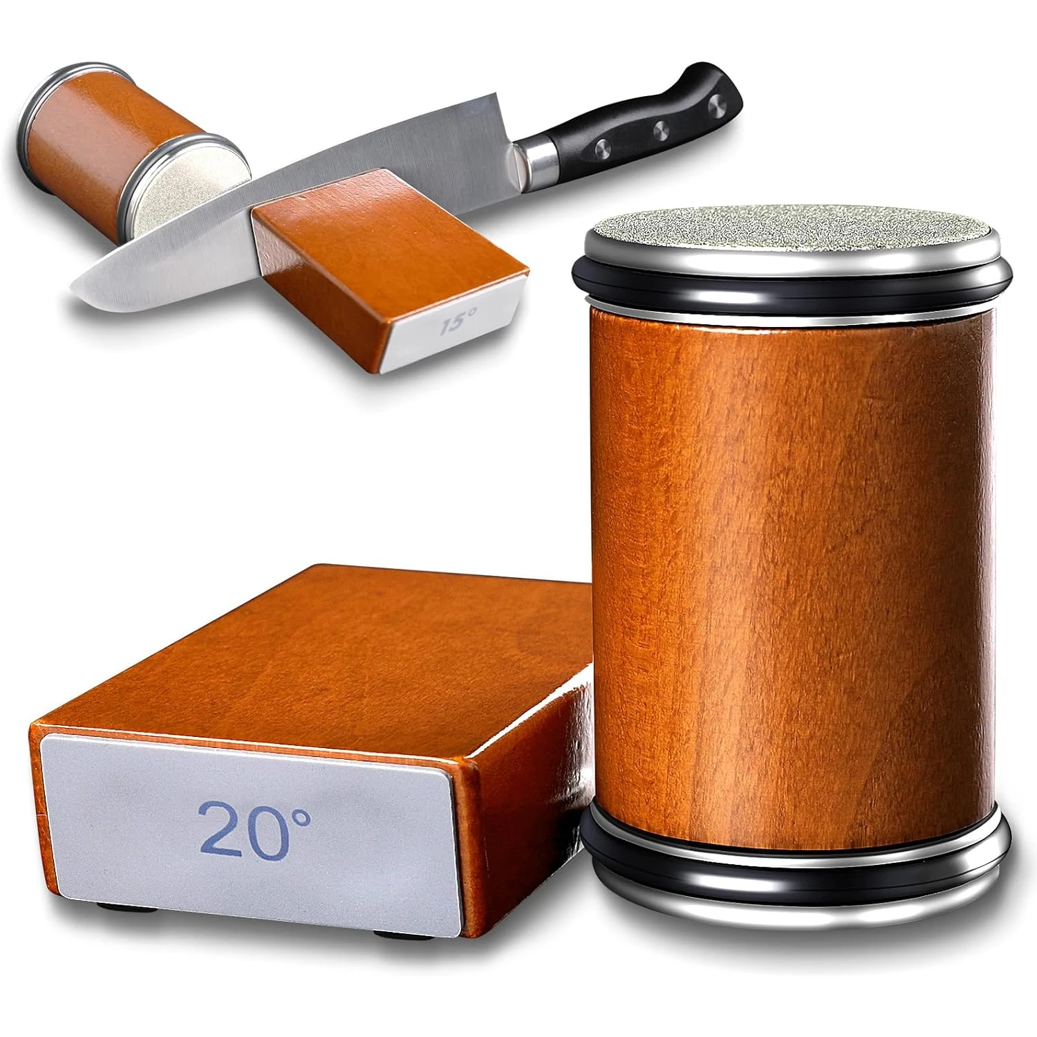 Rollmesser-Schärfer-Set, magnetischer Winkel, 15 und 20 Grad, gerade Kante, Roller, Diamant-Messer, Stein, Schärfen für Kochmesser Image