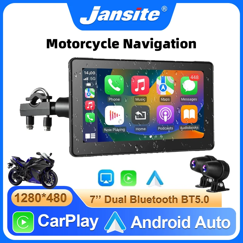 7 Zoll Motorrad DVR tragbare drahtlose Carplay Android Auto Touchscreen GPS Navigation Siri Voice Dual Bluetooth wasserdicht Image
