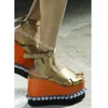 Gold Perlen Knöchel Schnalle Sandalen offene Zehen Muffin unten Keile Absätze Sommer Persönlichkeit Party Frauen Schuhe Zapatos Para Mujere