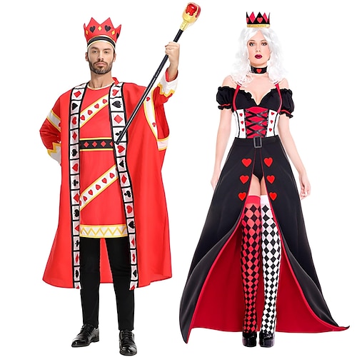 Alice in Wonderland Märchen Herzkönigin Die rote Königin König der Herzen Cosplay Kostüm Halloween-Gruppenkostüme für Paare Erwachsene Herren Damen Leistung Party / Abend Halloween Karneval Maskerade Image
