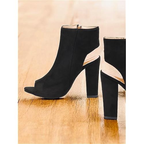 Damen Stiefel Täglich Stiefeletten Stiefeletten Blockabsatz Spitze Zehe Modisch Wildleder Reißverschluss Schwarz