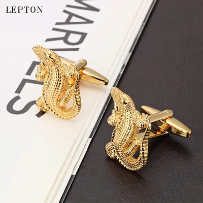 Lepton Crocodile Cufflinks for Mens Gold & Black & Silver Color Fashion Novelty Animal Cufflinks 3D