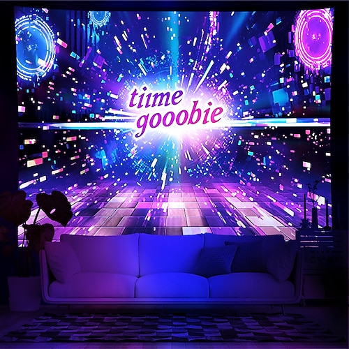 Schwarzlicht-Wandteppich, UV-reaktiv, im Dunkeln leuchtend, Leuchtparty, Neon-Party-Ideen, Leuchtstäbe, Party-Wandteppich, Wandbild für Wohnzimmer und Schlafzimmer Image