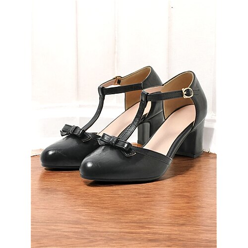 braune Mary-Jane-Schuhe für Damen mit T-Riemen und Schleife, mittelhoher Absatz im Vintage-Design, perfekt für den Alltag und das Büro