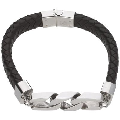 Jacques Charrel - Armband braunes Leder, Mittelteil Panzerkettenglieder, Edelstahl Armbänder & Armreife 1 ct Braun Herre