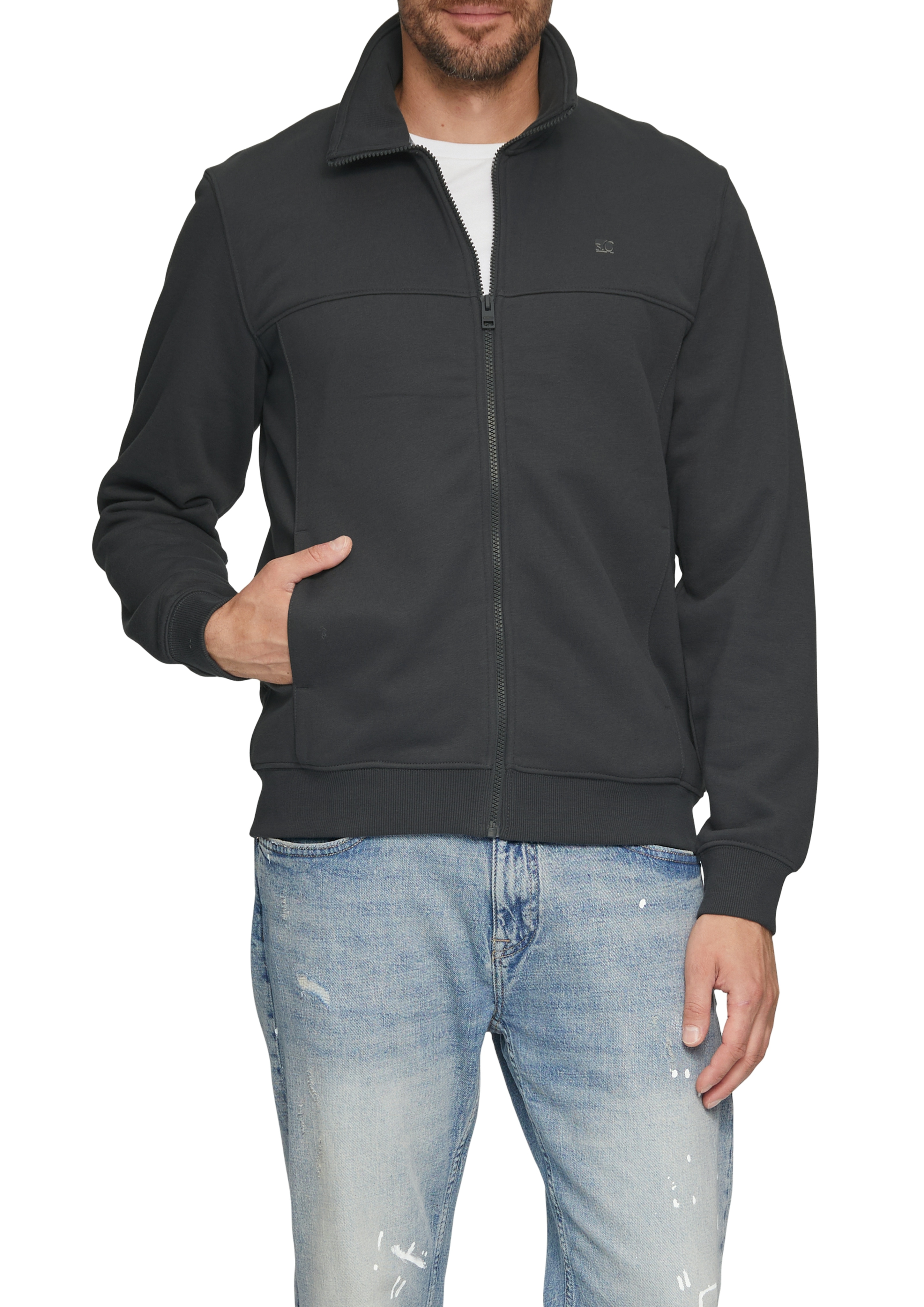 Sweatshirt S.OLIVER, Herren, Gr. L, grau (dunkelgrau), Sweatware, Obermaterial: 70% Baumwolle, 30% Polyester, unifarben, regular fit taillenbedeckt, ohne Ausschnitt, Rippbündchen, Sweatshirts Sweatshirt, mit Logo Stickerei
