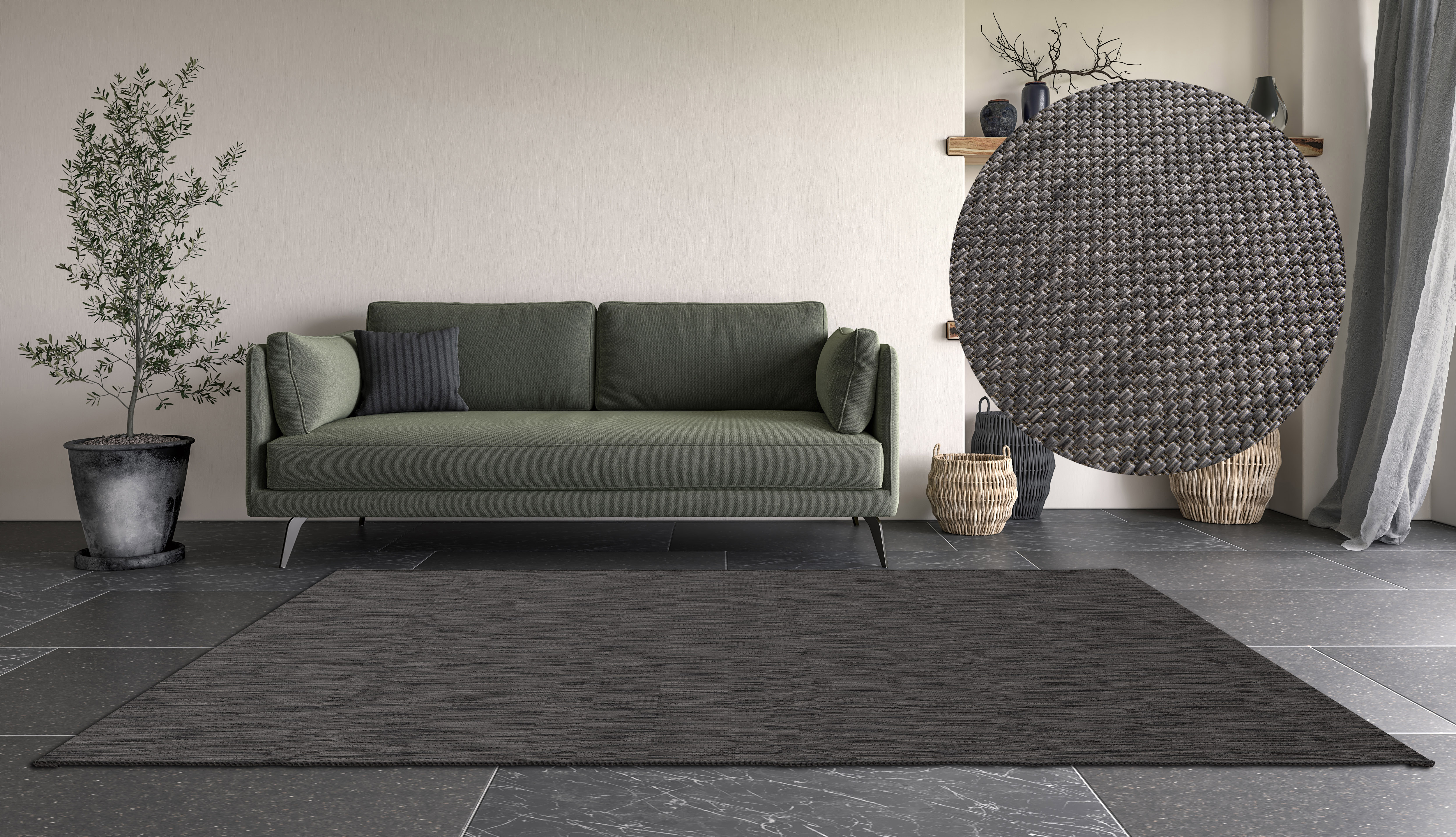 Teppich MY HOME "Florida, Made in Belgium" Gr. 6, grau (anthrazit), B:200cm H:7mm L:290cm, Kunstfaser, Teppiche, Outdoor, Sisal-Optik, für Balkon & Terrasse, Wetterfest & UV-beständig Image