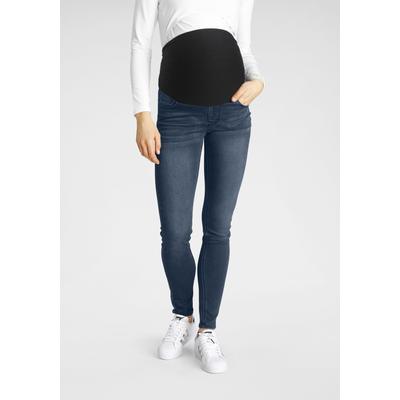 Umstandsjeans NEUN MONATE "Stretch-Jeans für Schwangerschaft und Stillzeit", Damen, Gr. 42, N-Gr, blau (schwarz, blau, used), Jersey, Web, Obermaterial: 59% Baumwolle, 40% Polyester, 1% Elasthan, Basic, skinny fit lang, Jeans, hohe Leibhöhe, ohne...