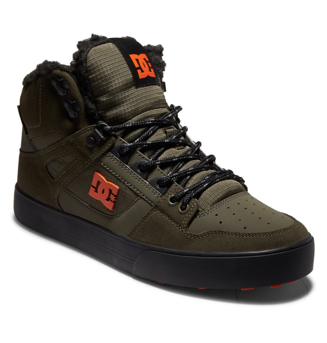 Winterboots DC SHOES "Pure High WNT", Herren, Gr. 10,5 (44), grün (olive), Mischung aus Nubukleder und ballistischem Nylon Metall-Logo TPU Ösen Runde Schnürsenkel Shearling-Futter Mit Schaumstoff gepolsterte Zunge und Einstieg für mehr Komfort und...