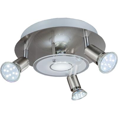 B.K.LICHT LED Deckenstrahler, silber (silberfarben), H:9,0cm Ø:25,0cm, Lampen, LED Deckenleuchte, rund, Metall, Glas, Strahler, GU10, inkl. 3W 250lm Image