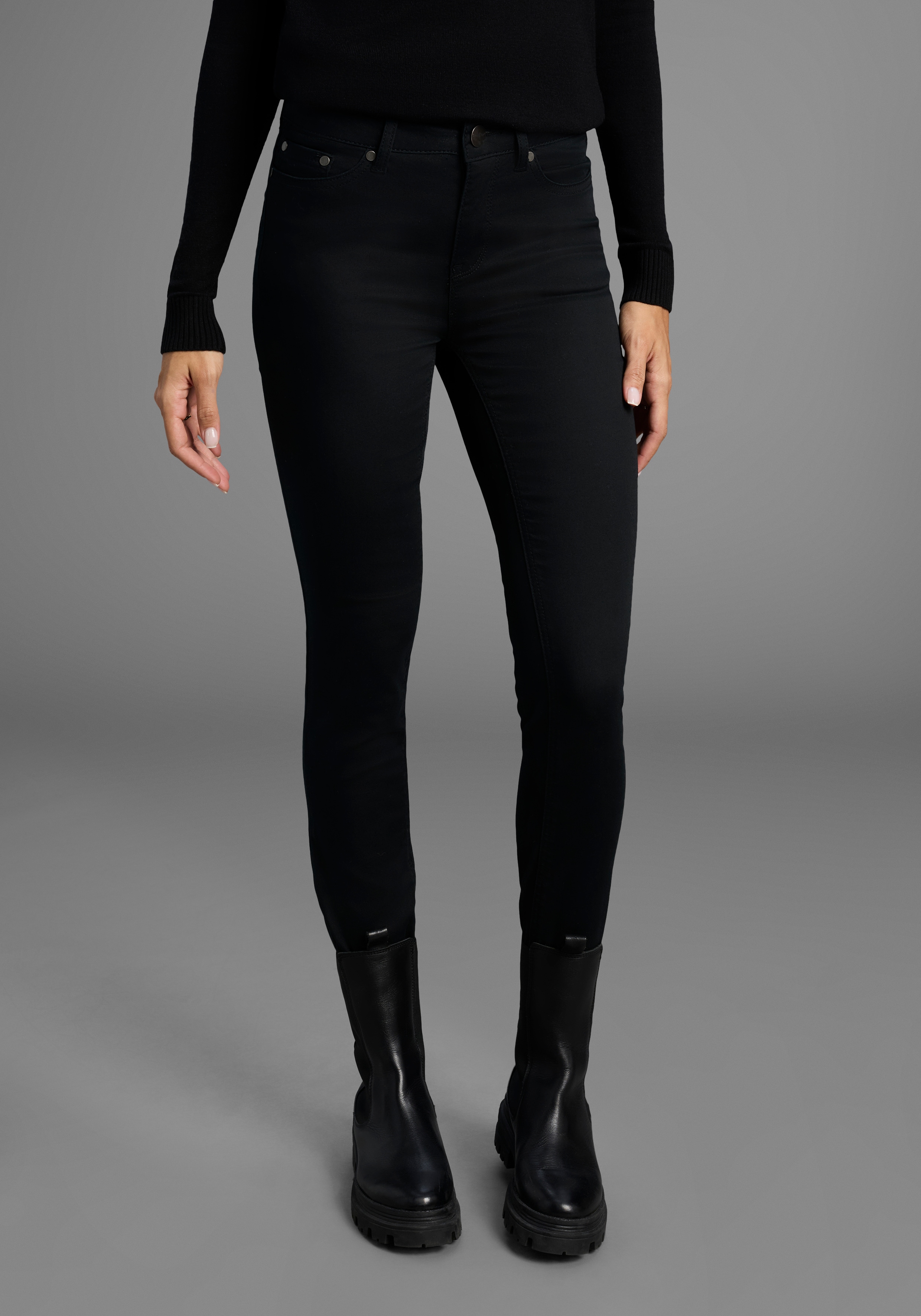 Slim-fit-Jeans ARIZONA "Shaping", Damen, Gr. 20, K + L Gr, schwarz, Jeans, Obermaterial: 72% Baumwolle, 26% Polyester, 2% Elasthan, clean, Basic, sehr schmal lang, Jeans Slim-fit-Jeans, enge Passform, Röhrenjeans, Used-Look-Waschung, hohe Leibhöhe,...