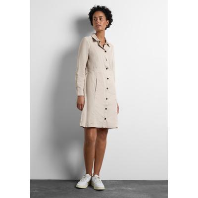 Blusenkleid STREET ONE, Damen, Gr. 46, EURO-Größen, beige (smooth sand beige), Web, 100% Baumwolle, unifarben, casual, normal knielang, V-Ausschnitt, Langarm Bündchen, Kleider, aus 100% Baumwolle Image