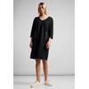 Sweatkleid STREET ONE, Damen, Gr. 44, EURO-Größen, schwarz, Stoff, 60% Viskose, 35% Polyamid, 5% Elasthan, unifarben, casual, comfort fit knielang, V-Ausschnitt, 3/4-Ärmel Bündchen, Kleider, knielang