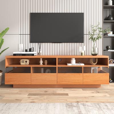 TV with 4 Drawers& 2 open Cabinets, Media Console Table for TVs up to 75", Acrylic transparent Storage Space