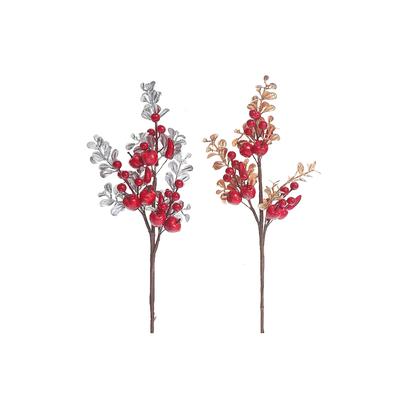 Christmas Red Berry And Leaves Pick - Set of 6