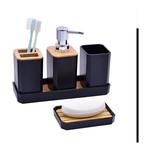 5 Pièces Ensemble d'Accessoires de Salle de Bain Accessoire pour Salle de Bain en Bambou avec