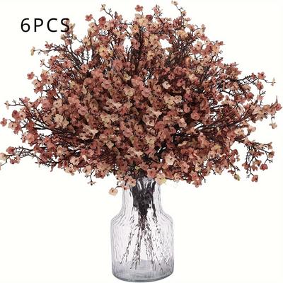 TEMU 6 Bundles, Artificial Flowers Faux Gypsophila Silk Flowers Bulk Floral Bouquets For Home Bedroom Diy Wedding Party Fall Decor ( Brown)