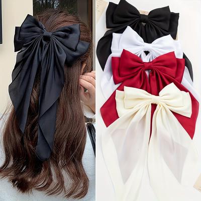 TEMU Large Hair Bows 4 Pcs Ribbon Bow For Women, Hair Bows For Women, Oversized Long-tail Cute Aesthetic Hair Accessories, Large Hair Barrettes For Women, Big Bows For Girls