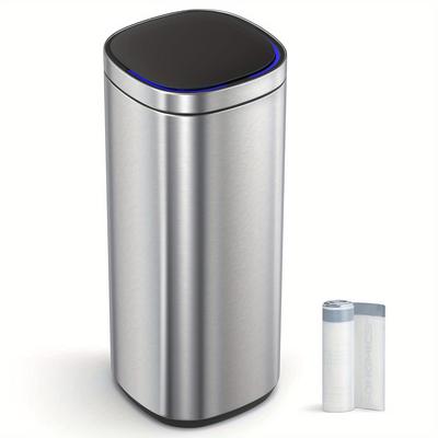 TEMU Songmics Motion Sensor Trash Can, 13 Gallon Automatic Kitchen Garbage Can, Multi-colored Indicator Lights, Ozone Odor Control, Stay-open Lid, Tall, Stainless Steel