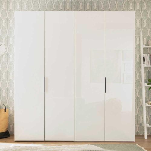 Kleiderschrank modern weiss mit Drehtüren Metallgriffen