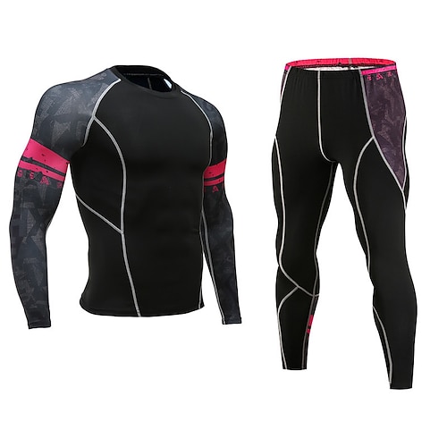 Herren Trainingsanzug Jogginganzug 2 teilig Elastischer Bund Farbblock Laufshirt mit Laufhose Sportbekleidungsset Frühling Schwarz Gelb Fitnesstraining Joggen Laufen Schnelltrocknend Atmungsaktiv Image