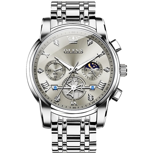 OLEVS 2856 Herren Quarz Uhren Skelett Schwungrad Chronograph klassische Mode TOP Marken Uhr für Männer Mondphase wasserdicht Image
