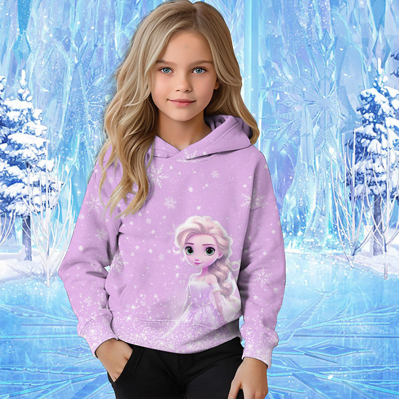 Girls' 3D Graphic Cartoon Snowflake Christmas Hoodie Hoodie Long Sleeve Fall Winter Fashion Adorable Basic Kids 4-12 Years Hooded Outdoor Casual Daily Regular Fit