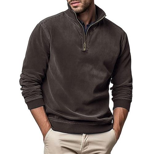 Herren Sweatshirt Pullover Sweatshirt mit Viertelreißverschluss Schwarz Armeegrün Königsblau Braun Khaki Troyer Halber Reißverschluss Glatt Halfzip Troyer Sport Natur Täglich Festtage Strassenmode