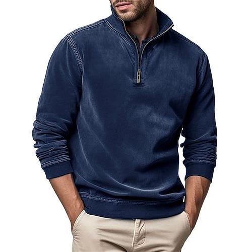 Herren Sweatshirt Pullover Sweatshirt mit Viertelreißverschluss Schwarz Armeegrün Königsblau Braun Khaki Troyer Halber Reißverschluss Glatt Halfzip Troyer Sport Natur Täglich Festtage Strassenmode