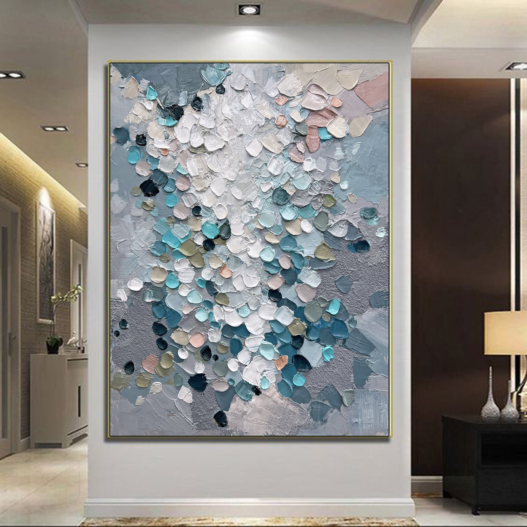 3D Gray and Blue Wall Art Gray Large Abstract Textured Painting On Canvas Heavy Textured Painting Modern Minimalist Wall Art Boho Wall Decor