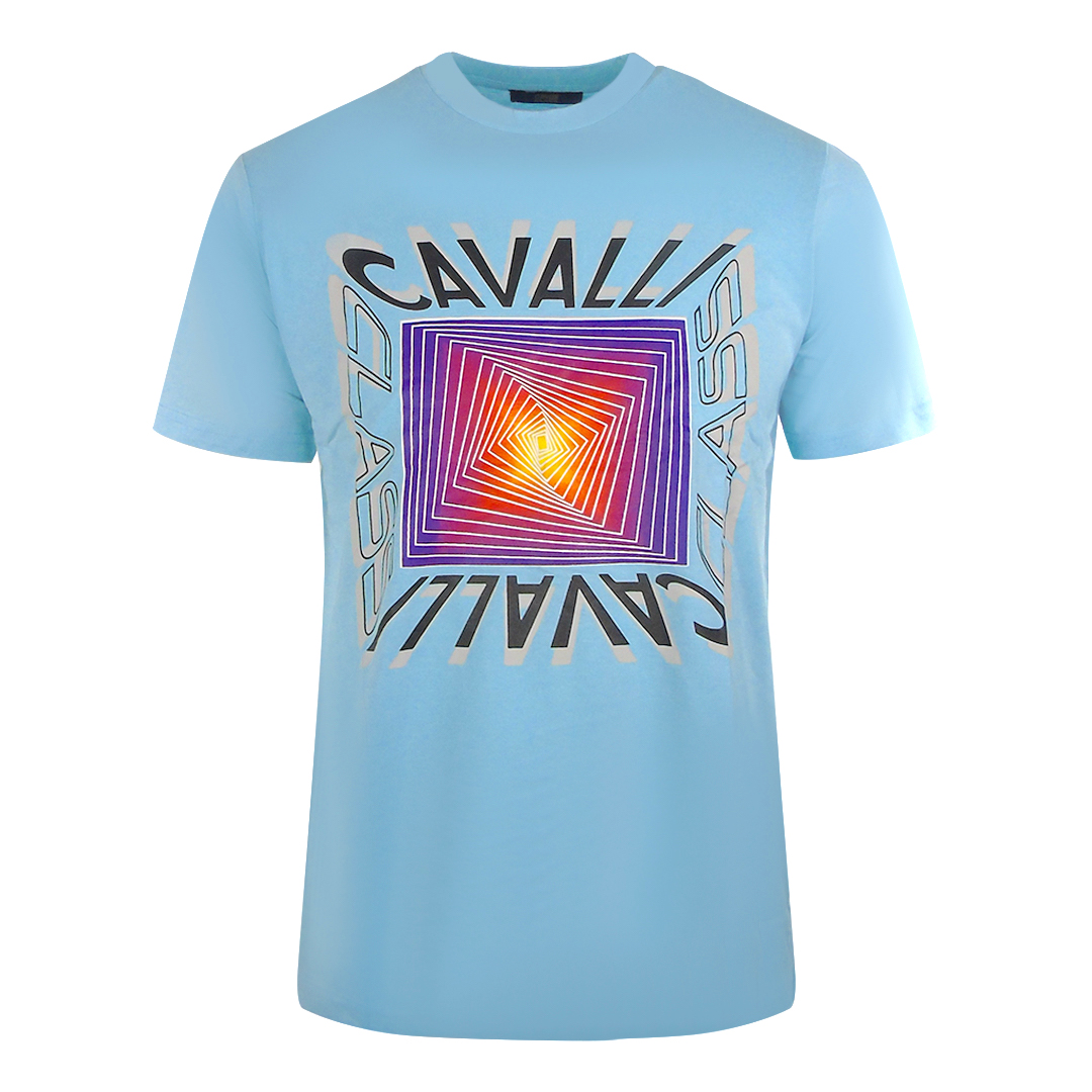 Cavalli Class Asymmetric Box Design Hellblaues T-Shirt Image