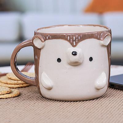 'Thai Handcrafted 9 oz Glossy-Finished Ceramic Porcupine Mug'