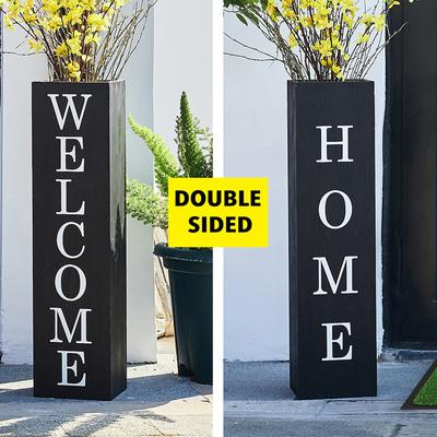 Glitzhome 30"H Rustic Welcome & Home or Welcome & Porch Double Sided Wooden Planter Sign Front Door Decor(2025 Quality-upgraded)