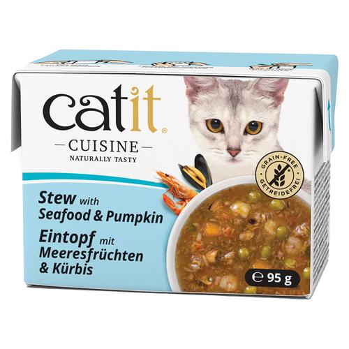 24x95g Catit Cuisine Eintopf Meeresfrüchte mit Kürbis Katzenfutter nass