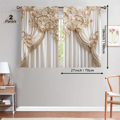 TEMU 2pcs Luxury European Style Velvet Curtains, 3d Digital -filtering Drapes, Weave Cordless Rod Pocket Curtains For Living Room, Bedroom, And Office Decor