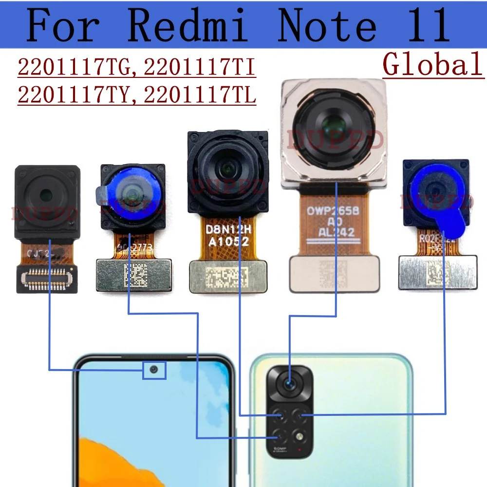 Fotocamera posteriore per Xiaomi Redmi Note 11 globale 2201117 TG/TI/TY/TL Parte anteriore del cavo flessibile del modulo fotocamera principale posteriore