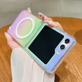 Custodia magnetica con laser arcobaleno Aurora sfumato per Samsung Z Fold 7 6 5 4 3 Carica wireless Cover trasparente per Galaxy Z Flip 7 6 5 4 3