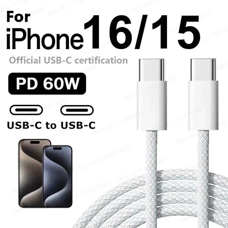 Cavo caricabatterie rapido USB C USB-C USB C originale da 60 W per Apple iPhone 17 Air 16 Pro Max 15 Plus Tipo C Ricarica rapida Xiaomi Samsung