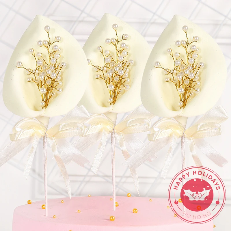 1pc Neue Calla Lilie Perle Staubblatt Kuchen Dekoration Plug-in Geburtstag Hochzeit Dessert Tisch Wichtigsten Bankett Backen Decor karte Image