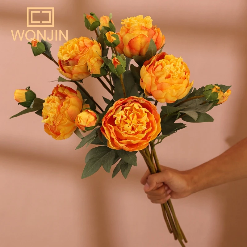 1PC, Französisch Stil Einzelnen Zweig 3-kopf Verbrannte Kante Pfingstrose DIY Hause Esstisch Dekoration Fotografie Requisiten Gefälschte blumen Image