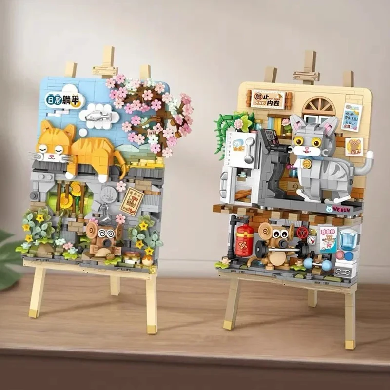 Cartoon Tier Bausteine kreative niedliche Kätzchen 3d Malerei Ornamente erwachsene Kinder Montage Spielzeug Jungen Mädchen Geschenke Image