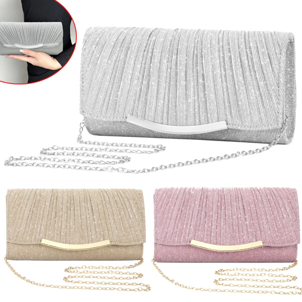 Pochettes de soirée élégantes pour femmes, sac à main brillant, argent, or, fête de mariage, sacs à main longs, sac à main de banquet, mode initiée