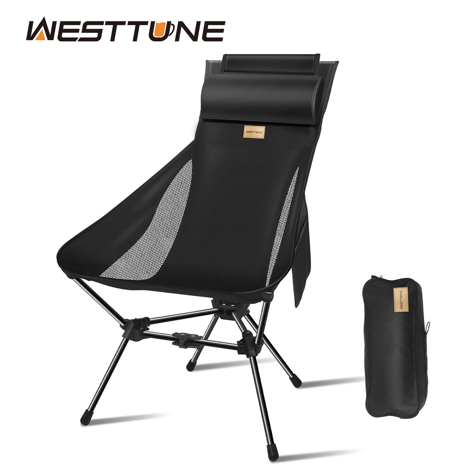 WESTTUNE Camping Moon Chair Ultraleichter Angel-Klappstuhl mit Kopfstütze zum Entspannen, faltbar, Freizeit, Reisen, Möbel, Picknick Image
