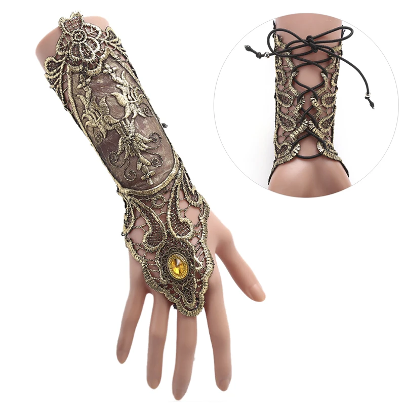 1pc Gothic Steampunk Spitze Manschetten finger lose Handschuhe Arm erwärmt Armband schwarz Halloween Zubehör Image