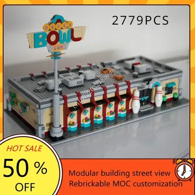2779pcs Retro-Kegelbahn modular MOC-910013 kreative Straßen ansicht Modellbau steine Architektur Image