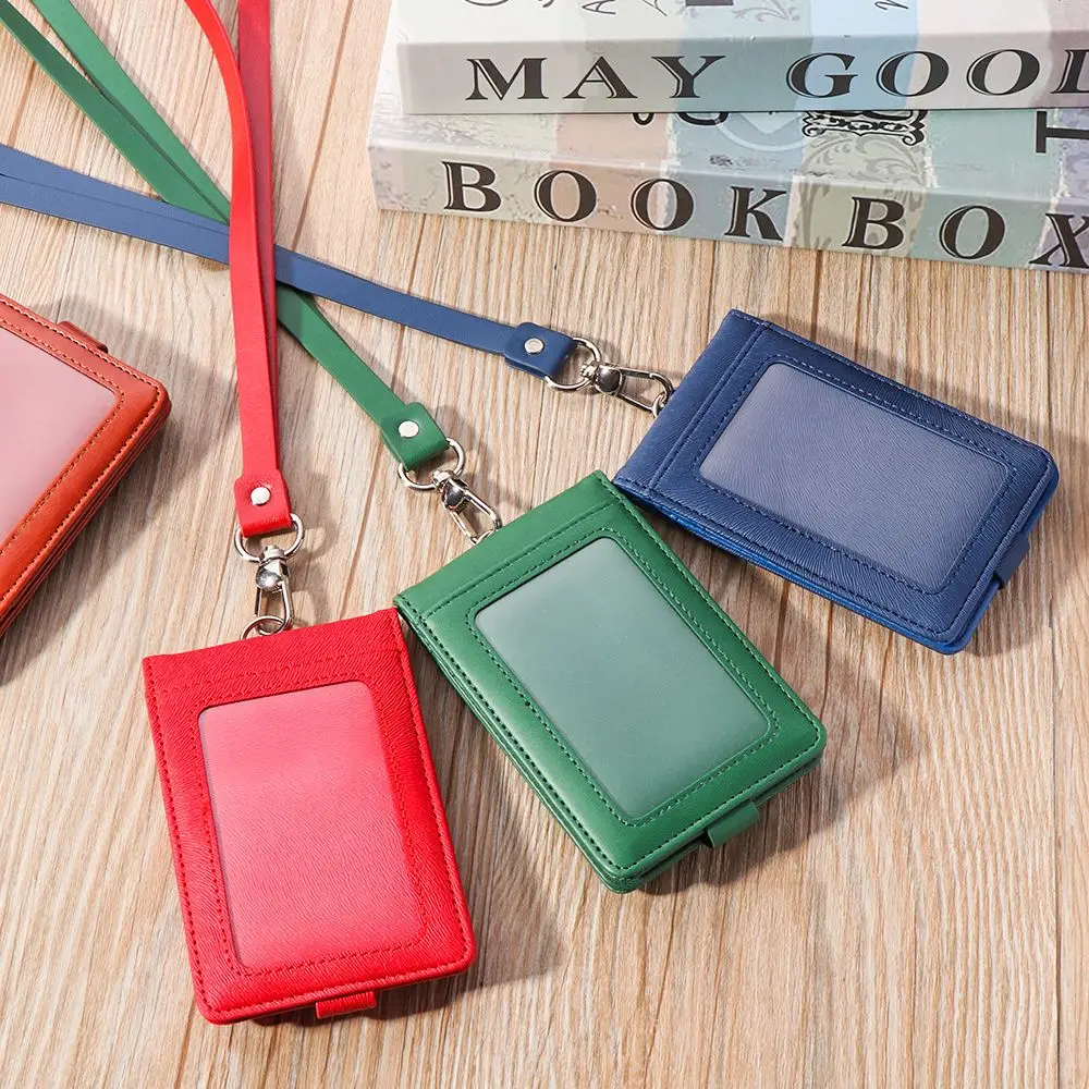 Carte de crédit bancaire en cuir PU, porte-Badge multifonctionnel, porte-cartes de travail avec lanière, carte de crédit bancaire